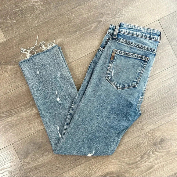 Paige Monica Jeans denim Straight Leg Frayed Hem Westlyn Distressed Size 27 - Picture 3 of 14
